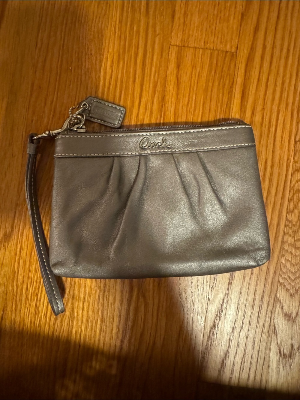 Coach Metallic Silver Leather Wristlet